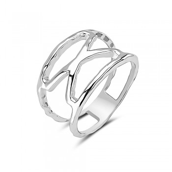 Sterling Silver RING PLAIN CRISS CROSS IN HAMMER TEXTURE LINES