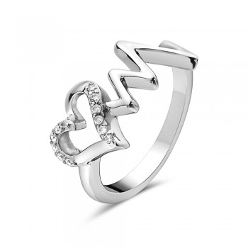 Sterling Silver Ring Heart With Heartbeat  1S-8470CL 