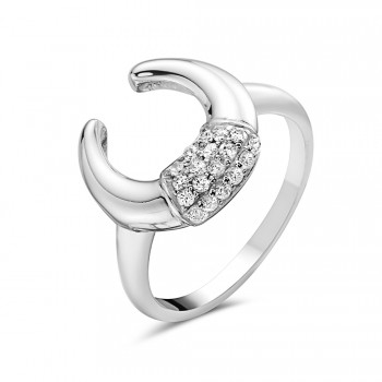 Sterling Silver RING CRESCENT MOON CZ CENTER