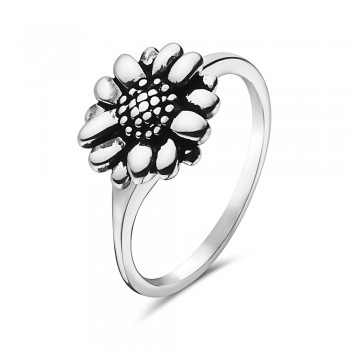 Sterling Silver RING SUNFLOWER 2 LAYERS PETALS OXIDIZED