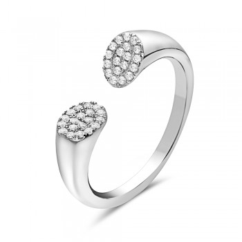 Sterling Silver RING OPEN OVAL PAVE CZ AT THE TIPS