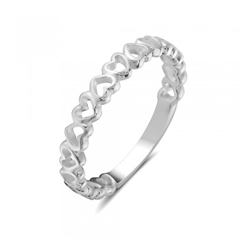 Sterling Silver RING PLAIN LINK OPEN HEARTS BAND E-COATED