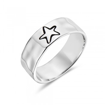 Sterling Silver RING ETCHED STAR HAMMERED BAND E-COATED