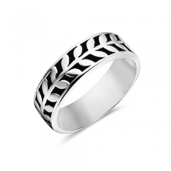Sterling Silver RING ETCHED LEAVES E-COATED