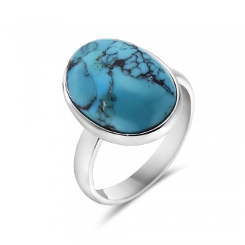 Sterling Silver RING OVAL GENUIN TURQUOISE