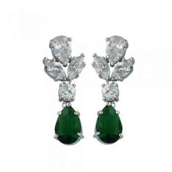 Brass Earring Emerald Glass Teardrop+Marquius
