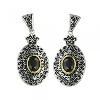 Brass Earg Open Filigree Oval With Gold Plate Blac, Golden