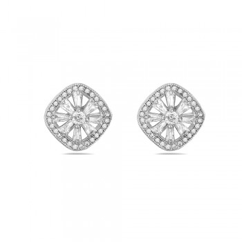Brass Earring 12X12mm Micropave Clear Cubic Zirconia Cushion with B
