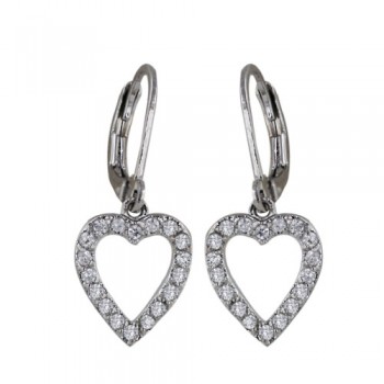 Brass Earring Heart With Clear Cz, Clear