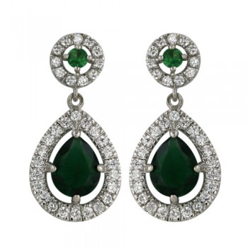 Brass Earg W/ Round Emerald At Post W/ Clear Cz &, Clear