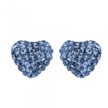 Brass Earring 8.8Mm/9.8Mm Puffy Heart Blue Topaz C, Blue