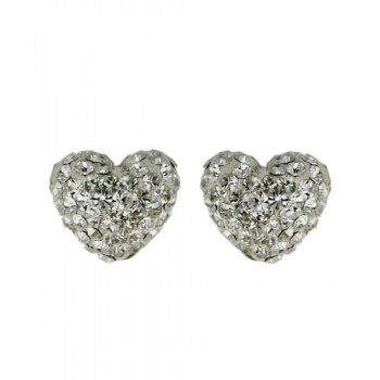 Brass Earring 8.8Mm/9.8Mm Puffy Heart Clear Crysta, Clear
