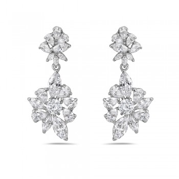 Brass Earring Marqui/Tear Drop Cubic Zirconia All Around with Clear Cubic Zirconia