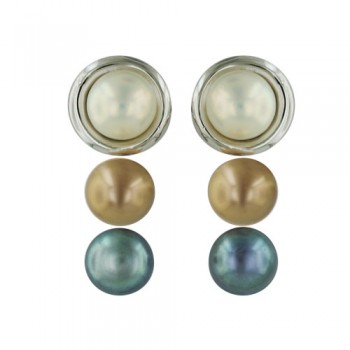 Brass Earring Interchangable With 3 Pearl Color