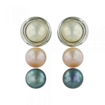 Brass Earring Interchangable With 3 Pearl Color