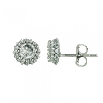 Brass Earring Stude 8 Mm Clear Cz Grainy Base, Clear