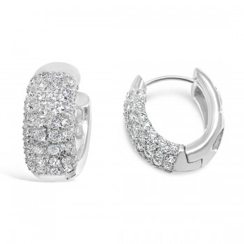 Brass Earring Huggie Width=7.5mm Clear Cubic Zirconia Pave Front with O