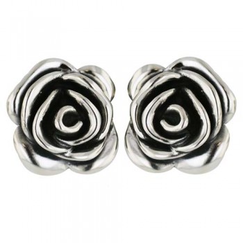 Brass Earg 18Mm Roses W/Oxidized Inner Petals*Silv