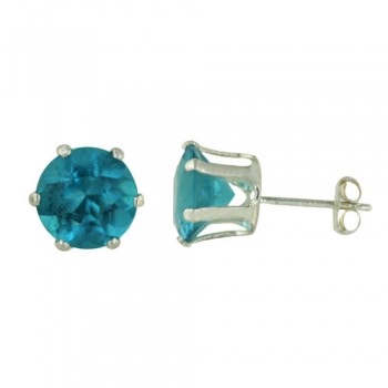Sterling Silver Earring 8mm Mix Color Cubic Zirconia Stud