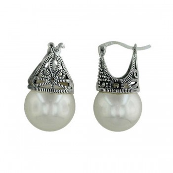 Marcasite Earring Latch White Pearl 12mm (Matching 6M-574P)
