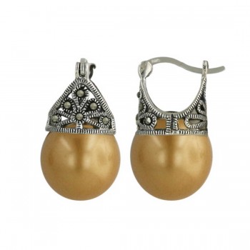 Marcasite Earring Latch Gold Pearl 13mm (Matching 6M-574P-4) F