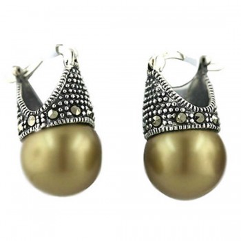 Marcasite Earring Latch Olive Pearl 13mm (Matching 6M-574P)