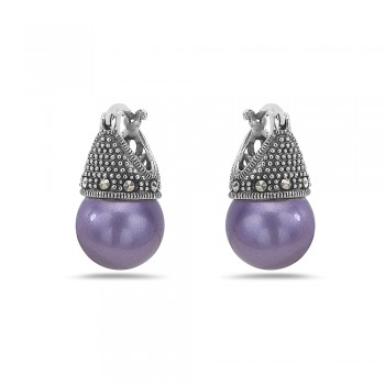 Marcasite Earring Latch Purple Pearl 12mm (Matching 6M-574P) -
