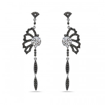 Marcasite Earring 10mm Clear Cubic Zirconia Folder Butterfly with Twisted Ma