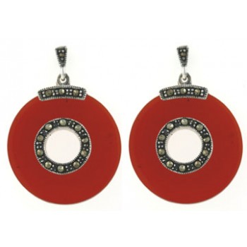 Marcasite Earring 23mm Round Carnelien with 7mm Hole