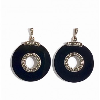 Marcasite Earring 23mm Round Onyx with 7mm Hole
