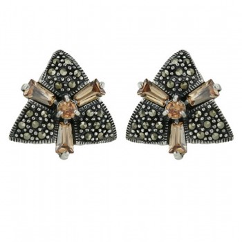Marcasite Earring 3 Champagne Cubic Zirconia Baguette Triangle