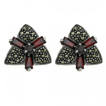 Marcasite Earring 3 Garnet Cubic Zirconia Baguette Triangle