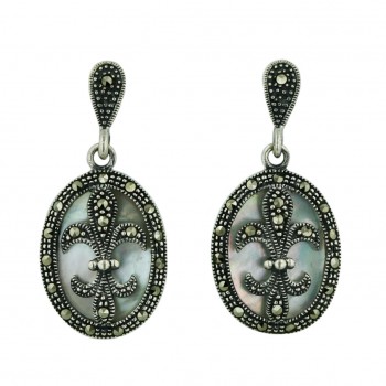 Marcasite Earring 21X16mm Oval White Mother of Pearl with Marcasite F-D-L Dangle