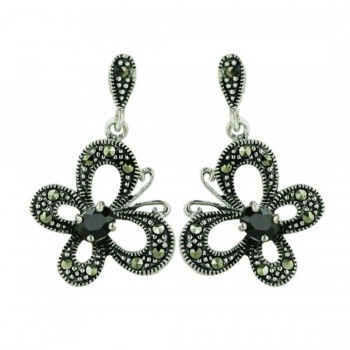 Marcasite Open Butterfly with 4X3mm Black Cubic Zirconia Ctr
