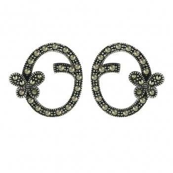 Marcasite Earring Open Pave Marcasite Oval with Butterfly Side+Oxidize