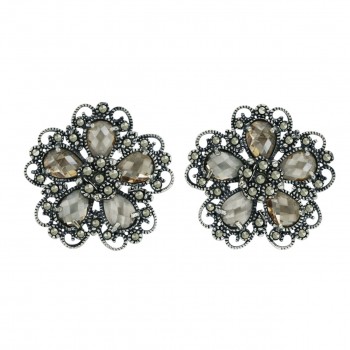 Marcasite Earring 5 Champagne Cubic Zirconia Chess Cut Flower Petals