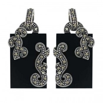 Marcasite Earring 22X14mm Onyx Rectangular Flatbase with Pave Marcasite Fili