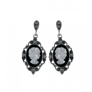Marcasite Earring 10-14mm Oval Shape with Lady Cameo