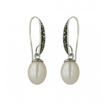 Marcasite Earring Marcasite Fish Wire with 8-9mm Fresh Water Pearl