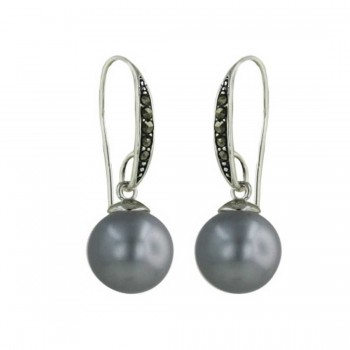 Marcasite Earring Marcasite Fish Wire with 10 mm Shell Pearl