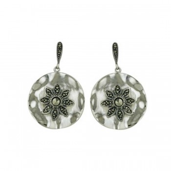 Marcasite Earring Round with Marcasite Flower Center with Post