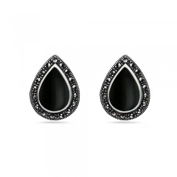 Marcasite Earring with Pear Onyx
