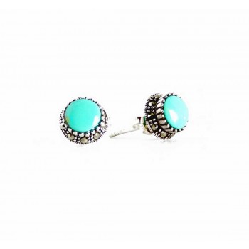 Marcasite Earring 7Mm Reconstituent Turquoise Marcasite B