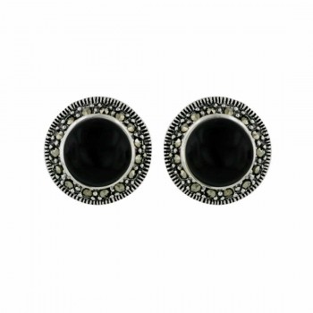 Marcasite Earring 8mm Onyx with Marc. Stud