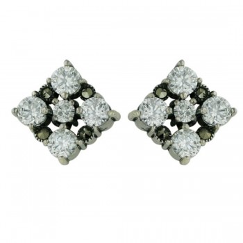 Marcasite Earring 4-4mmcl Cubic Zirconia 3mm Clear Cubic Zirconia Center with Marca.