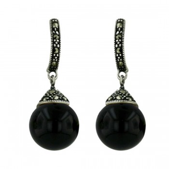 Marcasite Earring 12mm Onyx Ball Top Marcasite Line and Hub
