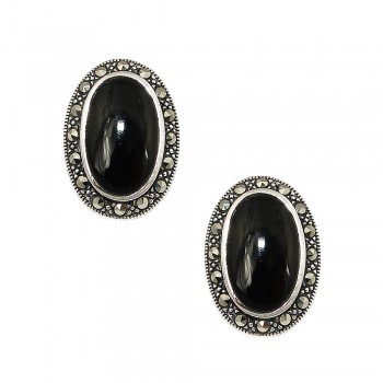 Marcasite Earring Oval Onyx Marcasite Outline