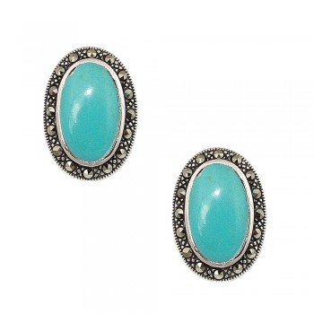 Marcasite Earring Oval Reconstitute Turquoise Marcasite Wrap
