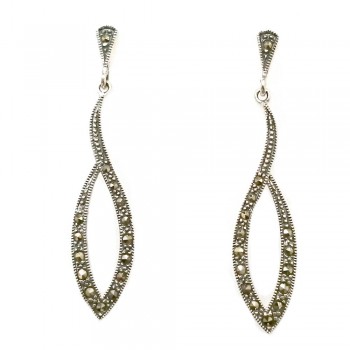 Marcasite Earring Dangle Line Formed Marquise Shaped