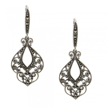 Marcasite Earring Open Abstract Shape Marcasite Filigree